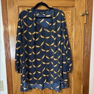 Blue and Yellow Feather Print Women's Top